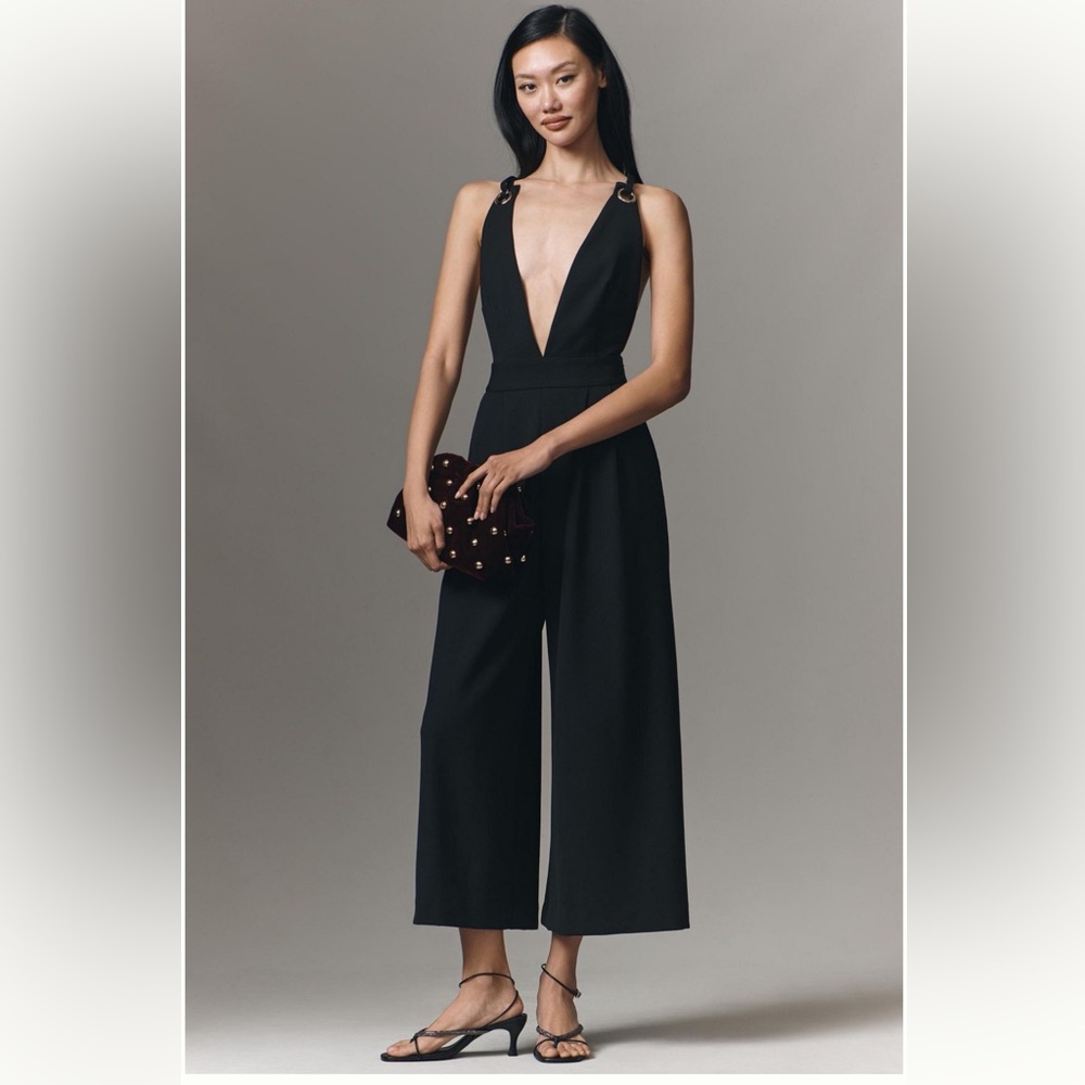 Maeve Sleeveless Deep-V Wide-Leg Jumpsuit
